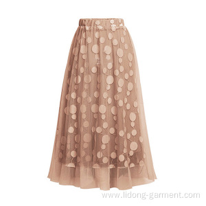 Women Sweet A-Line Mid-calf Dot Elastic Waist Skirt